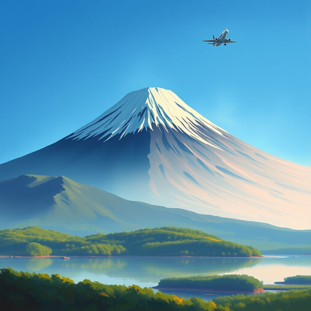 serene mount fuji with jet airplane by Free AI Image Generator & Maker - No login required✨ | AIGAZOU