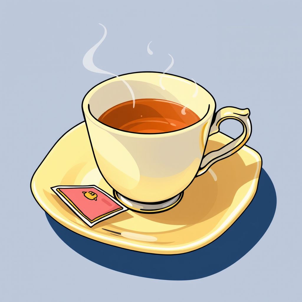 comic style teacup with saucer teabag by Free AI Image Generator & Maker - No login required✨ | AIGAZOU