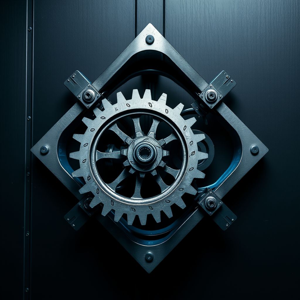 cubism interlocking gears industrial metallic dynamic by Free AI Image Generator & Maker - No login required✨ | AIGAZOU