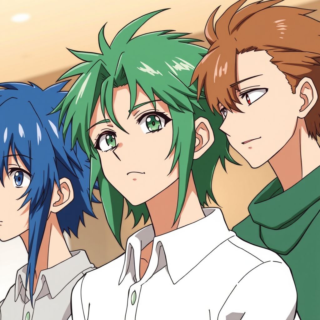 three anime boys with different hair colors by Free AI Image Generator & Maker - No login required✨ | AIGAZOU