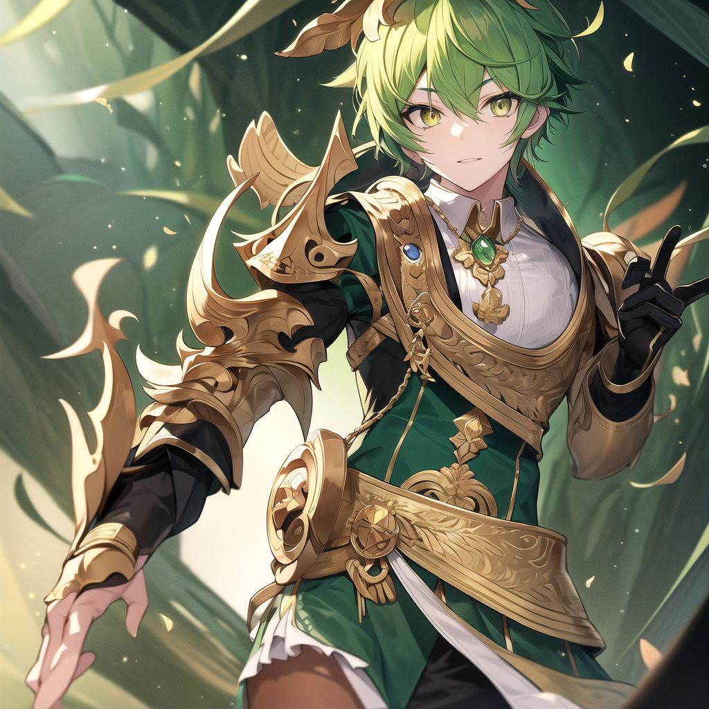 green hair golden eyes stylized male by Free AI Image Generator & Maker - No login required✨ | AIGAZOU