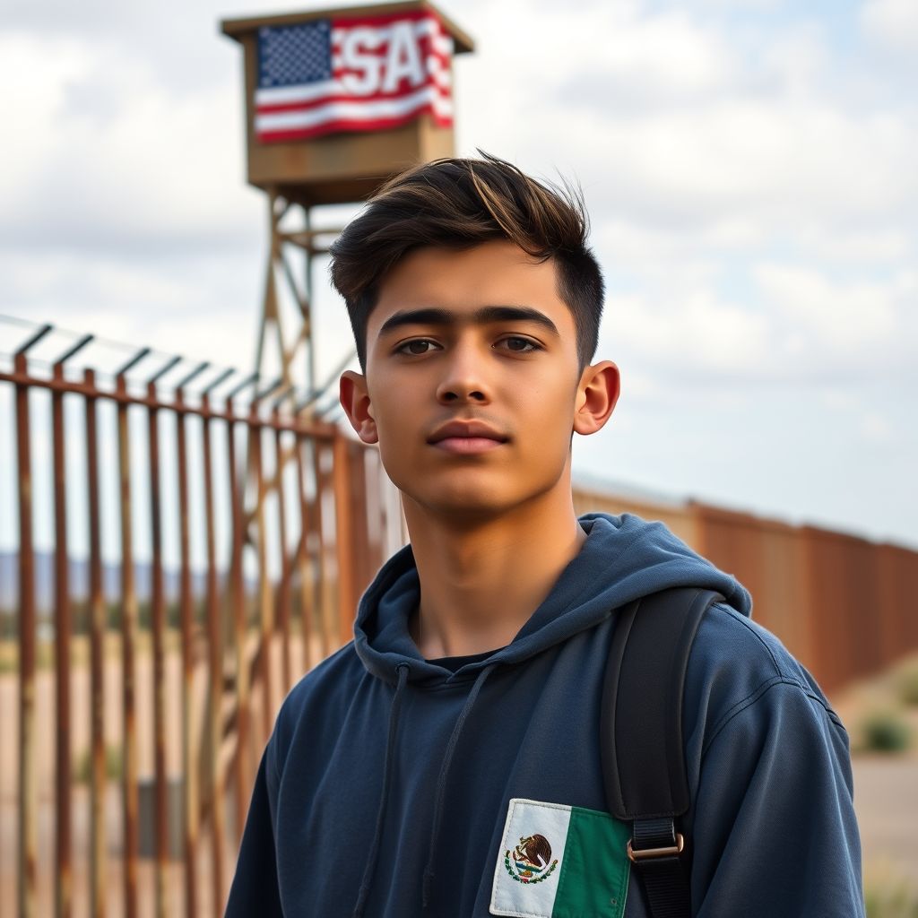 handsome teenager mexico rusty border fence by Free AI Image Generator & Maker - No login required✨ | AIGAZOU