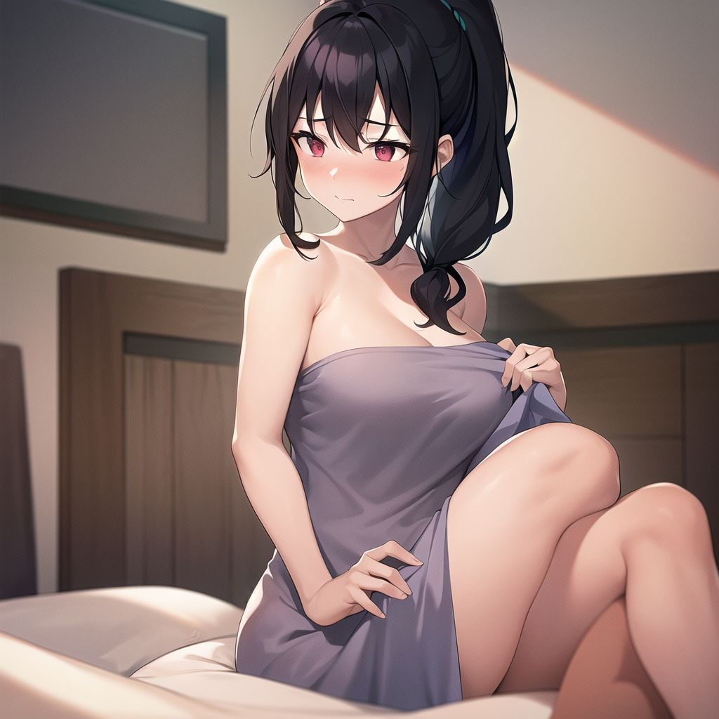 woman with towel long hair blushing alone by Free AI Image Generator & Maker - No login required✨ | AIGAZOU