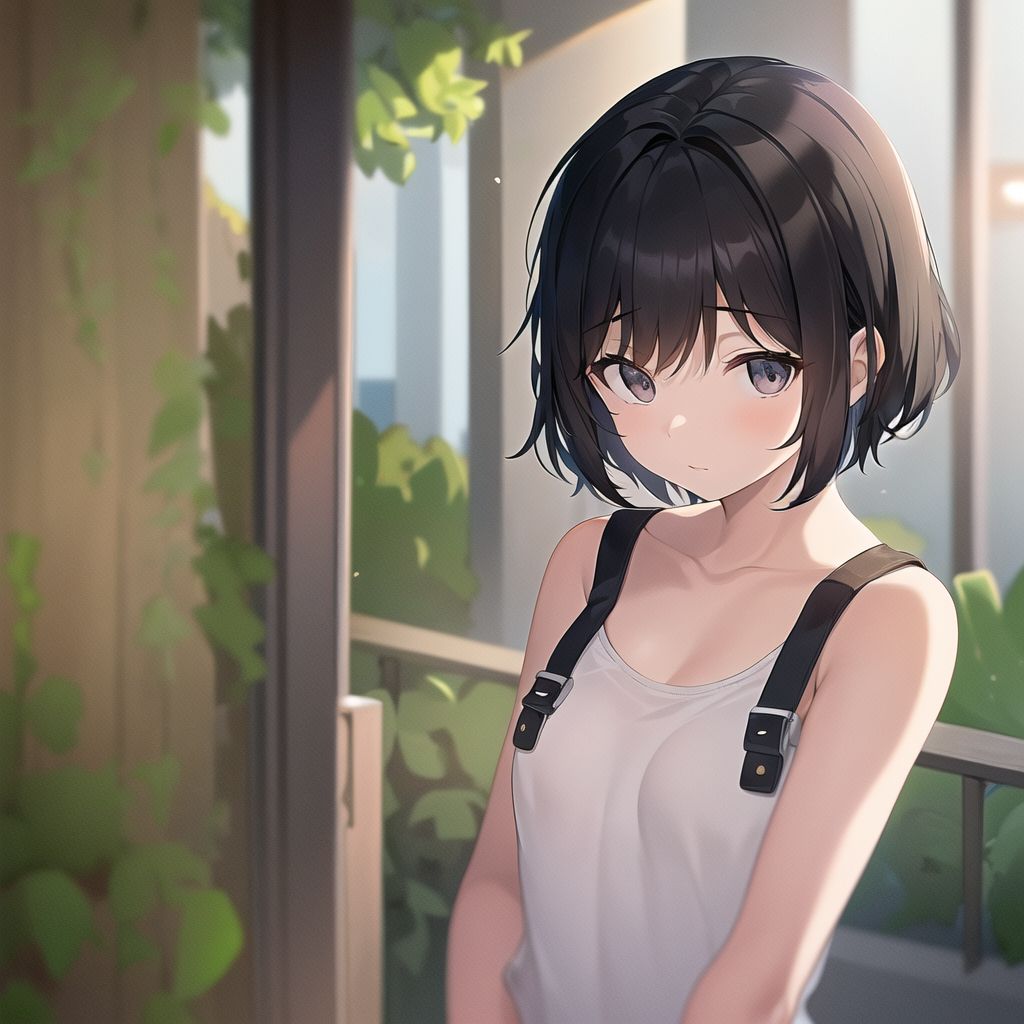 small chest short hair black hair girl by Free AI Image Generator & Maker - No login required✨ | AIGAZOU