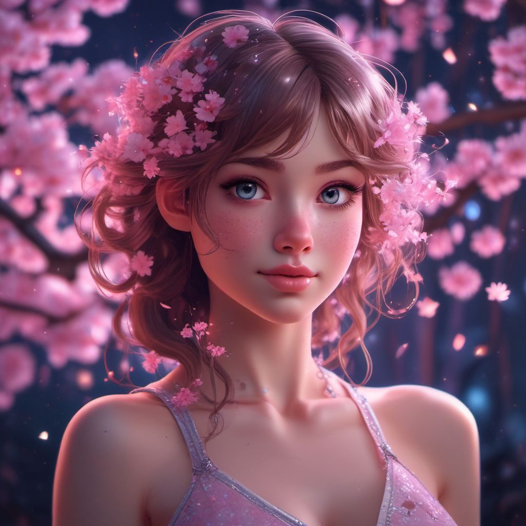illuminated night cherry blossoms holographic girl by Free AI Image Generator & Maker - No login required✨ | AIGAZOU
