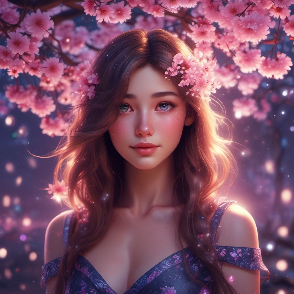 illuminated night cherry blossoms holographic girl forming by Free AI Image Generator & Maker - No login required✨ | AIGAZOU