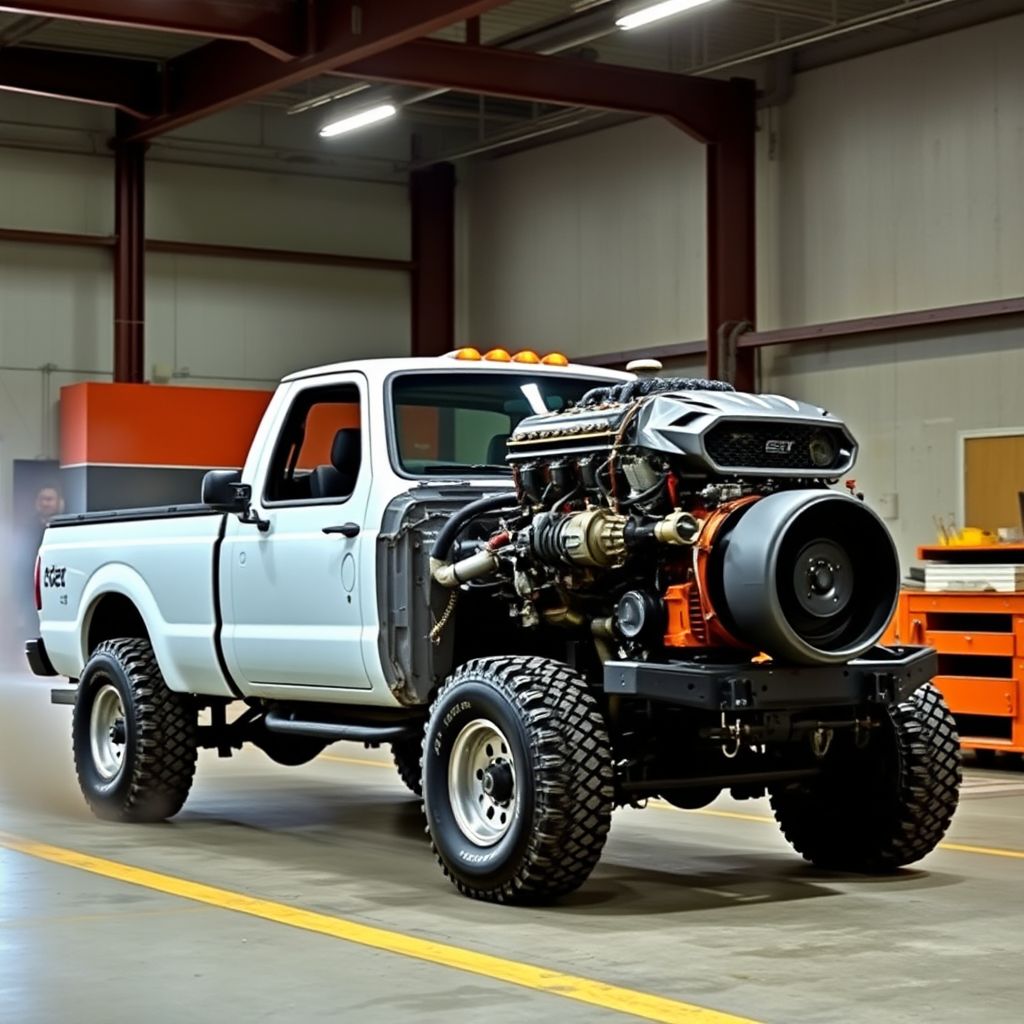 pickup truck runaway diesel engine by 免費AI圖像生成工具 AI製圖 | AIGAZOU
