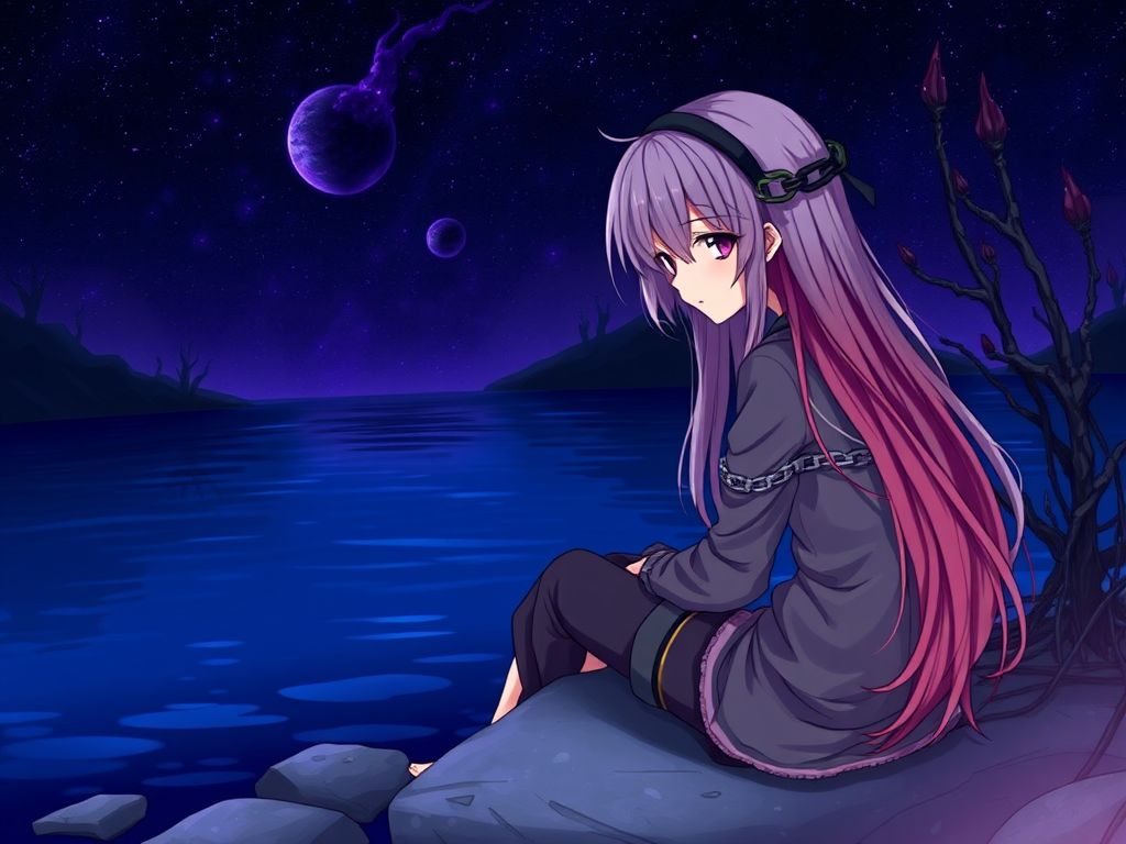anime illustration girl with long hair chained dirty clothes by Free AI Image Generator & Maker - No login required✨ | AIGAZOU