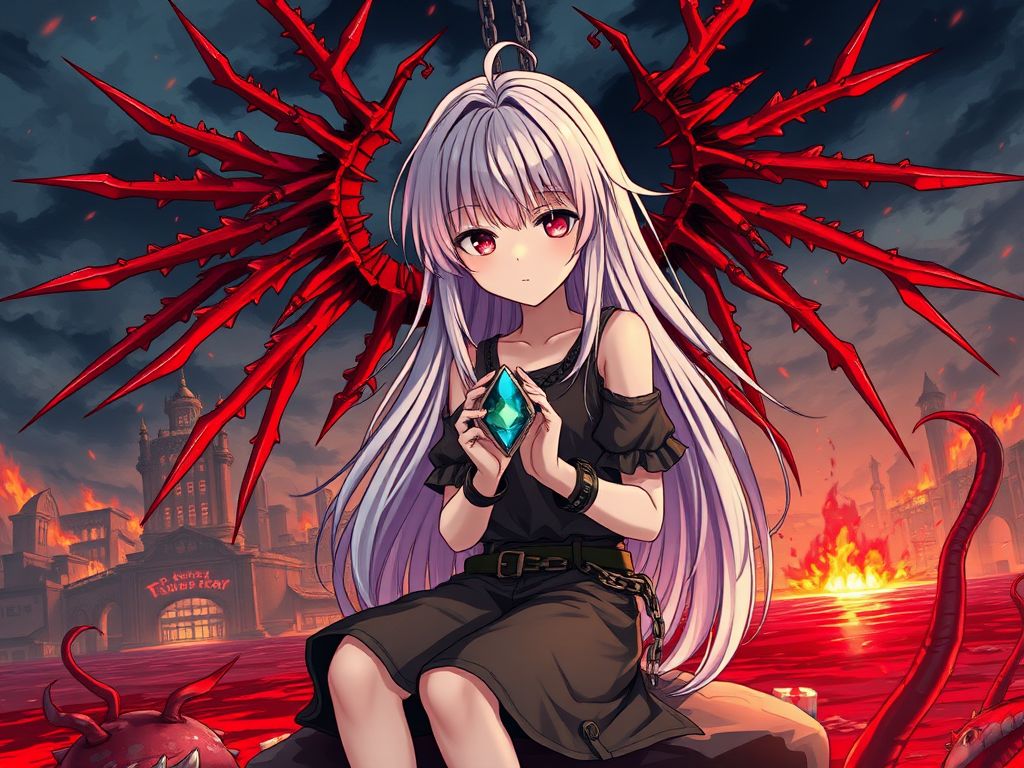 anime girl silver hair old gem burning city by Free AI Image Generator & Maker - No login required✨ | AIGAZOU