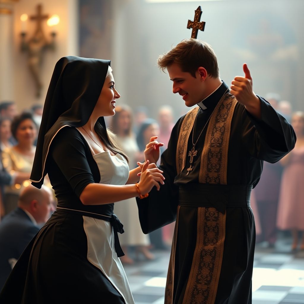 sexy nun young priest dancing by Free AI Image Generator & Maker - No login required✨ | AIGAZOU