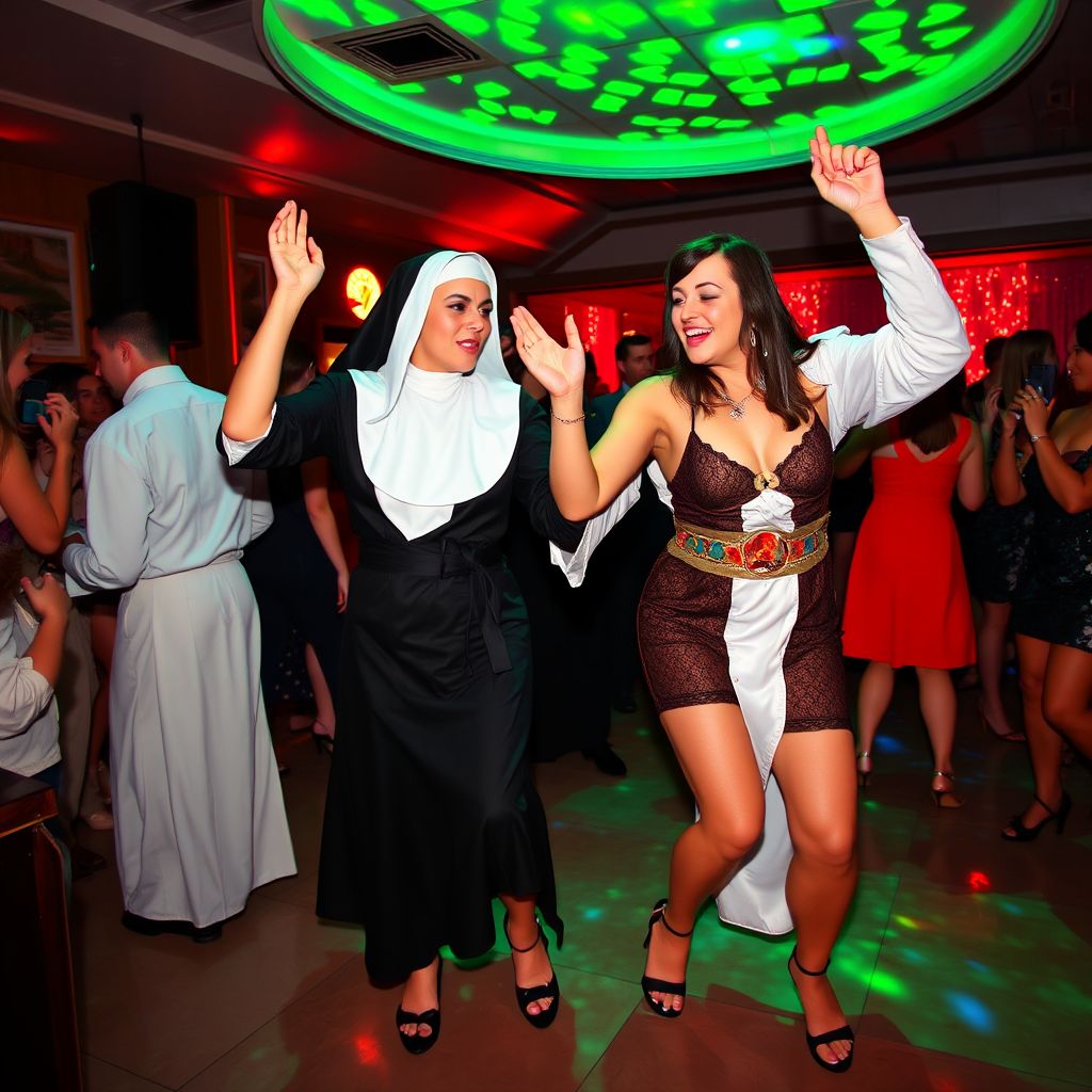 sexy nun young priest dancing disco by Free AI Image Generator & Maker - No login required✨ | AIGAZOU
