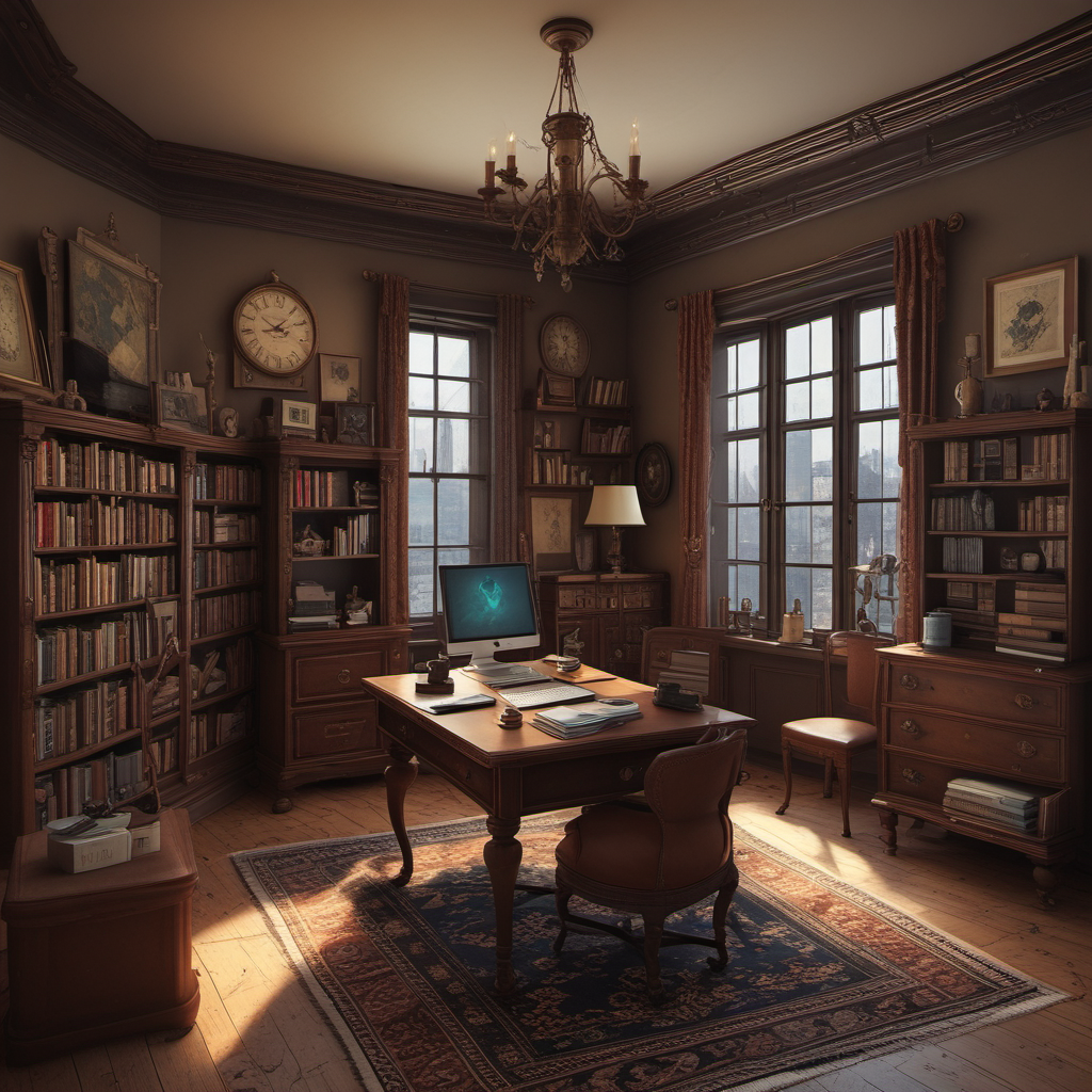 cozy antique office with dark wooden desk by Free AI Image Generator & Maker - No login required✨ | AIGAZOU