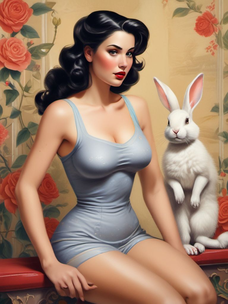 young woman dark hair pinup style by Free AI Image Generator & Maker - No login required✨ | AIGAZOU