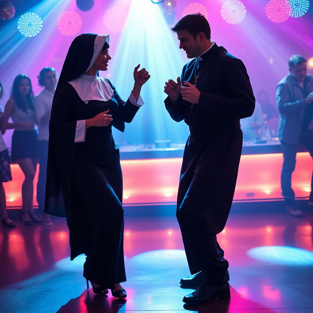 sexy nun young priest dancing disco by Free AI Image Generator & Maker - No login required✨ | AIGAZOU