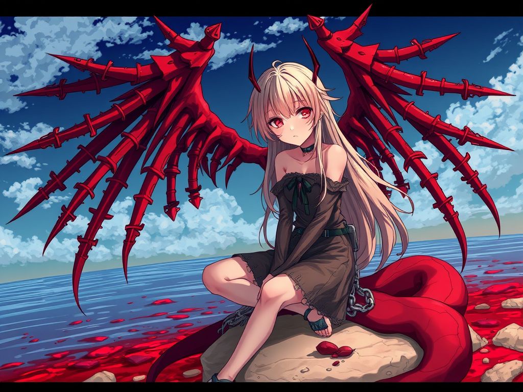 anime illustration girl long hair red sword by 免费AI图像生成工具 | AIGAZOU