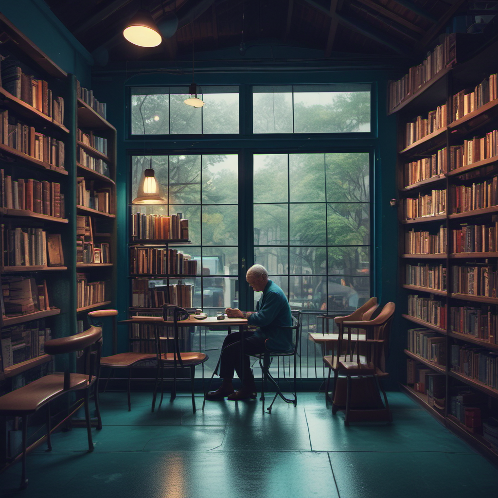 elderly japanese man enjoys coffee in rainy cafe by Free AI Image Generator & Maker - No login required✨ | AIGAZOU