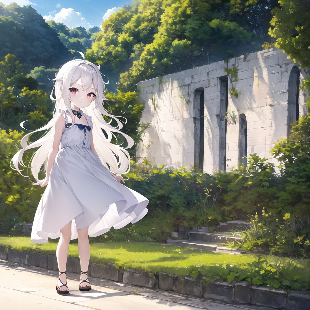 anime toddler girl white sundress blue sky by 免費AI圖像生成工具 AI製圖 | AIGAZOU