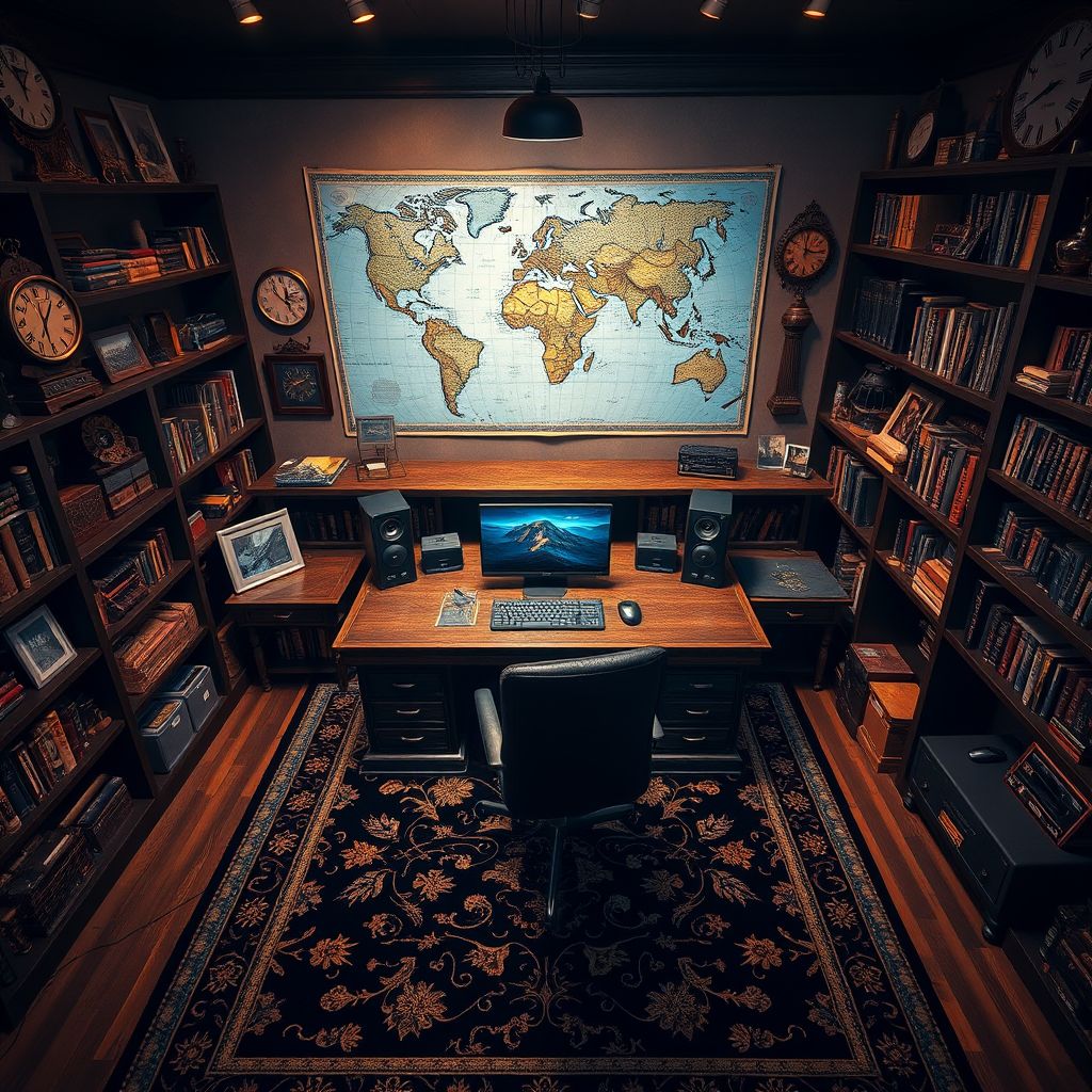 cozy antique office with dark wooden desk by Free AI Image Generator & Maker - No login required✨ | AIGAZOU