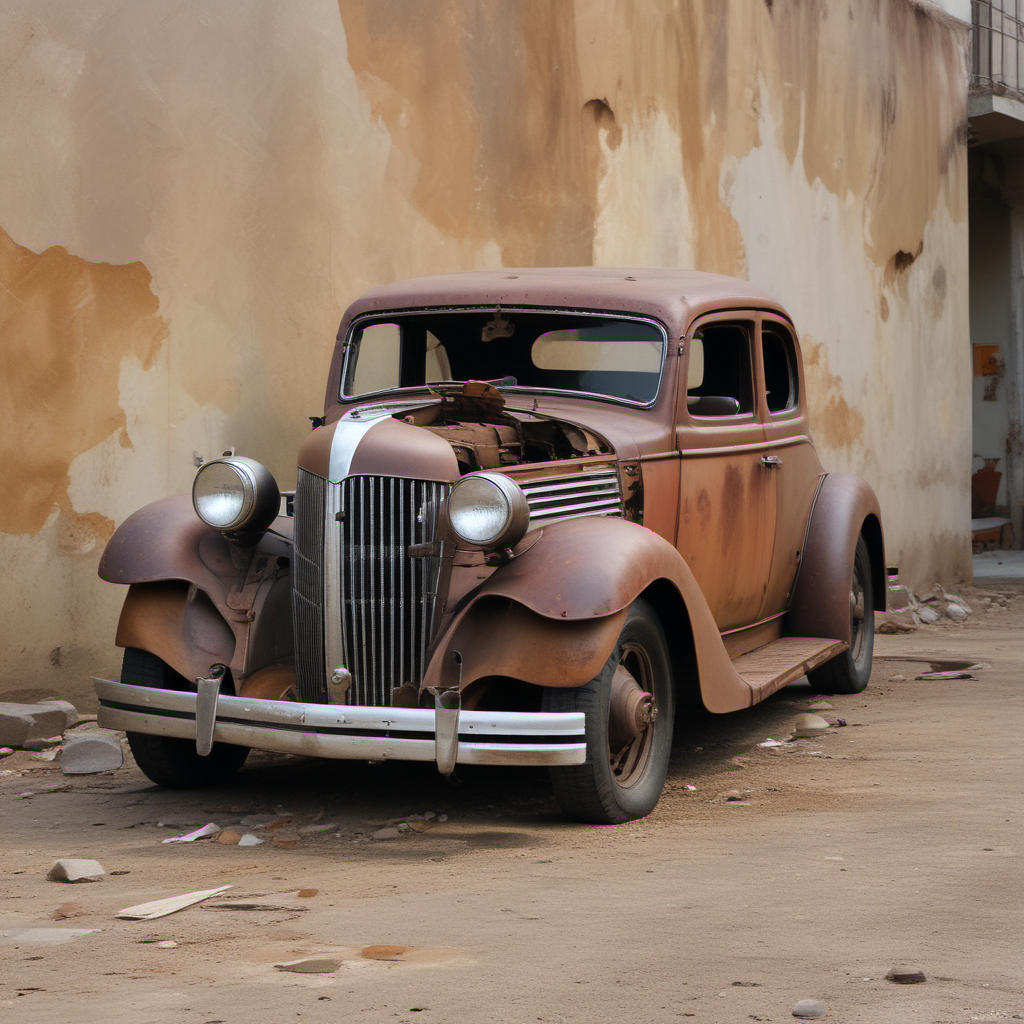 rusty old ford model a in wall by Free AI Image Generator & Maker - No login required✨ | AIGAZOU