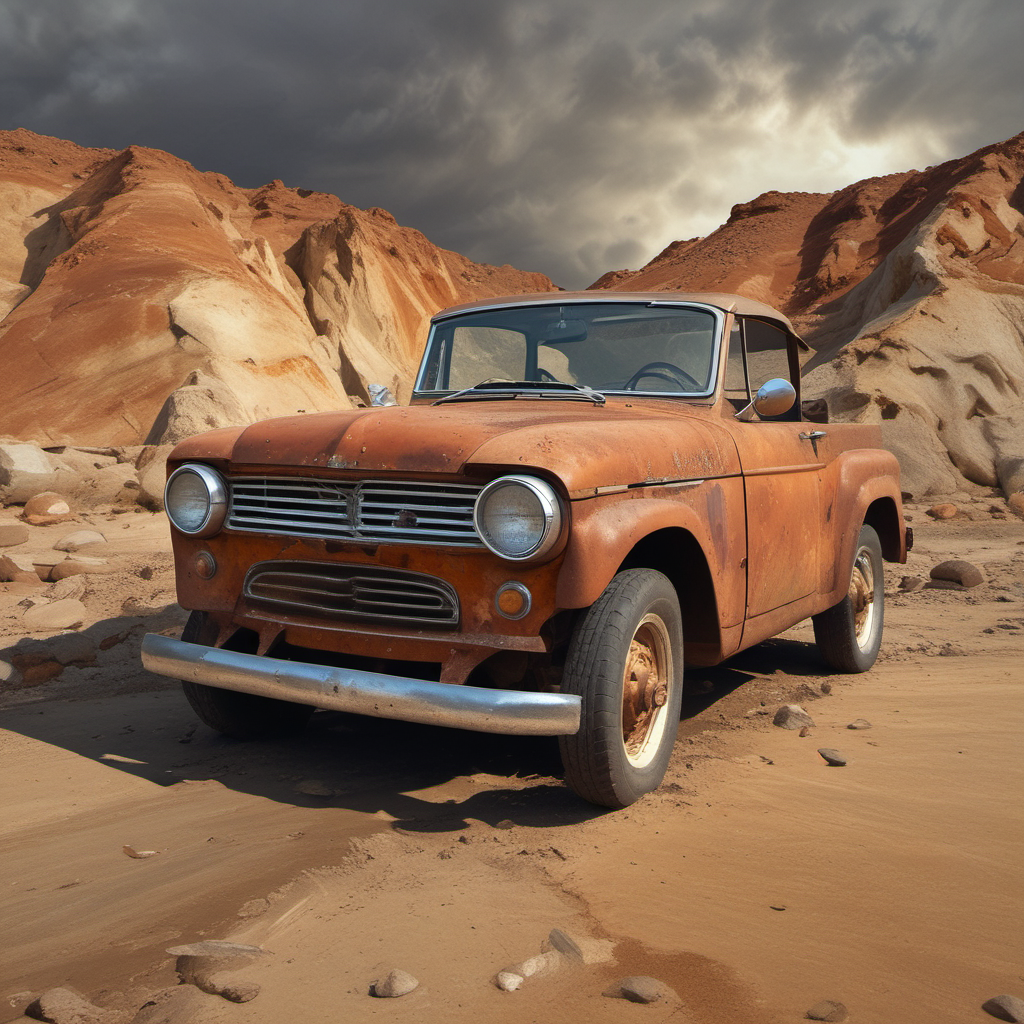 rusty old ford model a in wall by Free AI Image Generator & Maker - No login required✨ | AIGAZOU