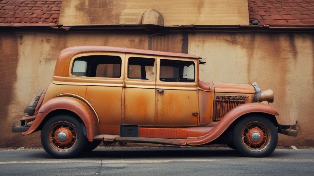 rusty old ford model a in wall by Free AI Image Generator & Maker - No login required✨ | AIGAZOU