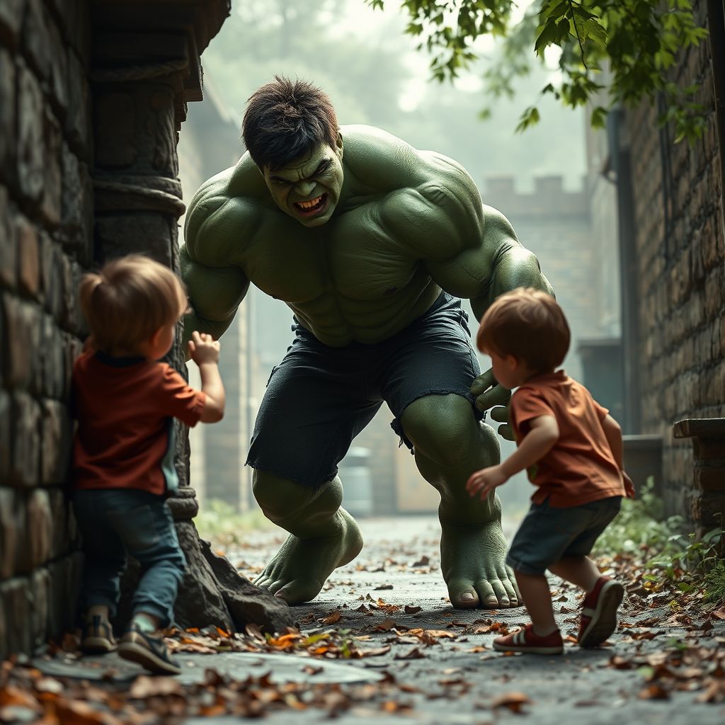 hulk playing hide seek with children by Free AI Image Generator & Maker - No login required✨ | AIGAZOU