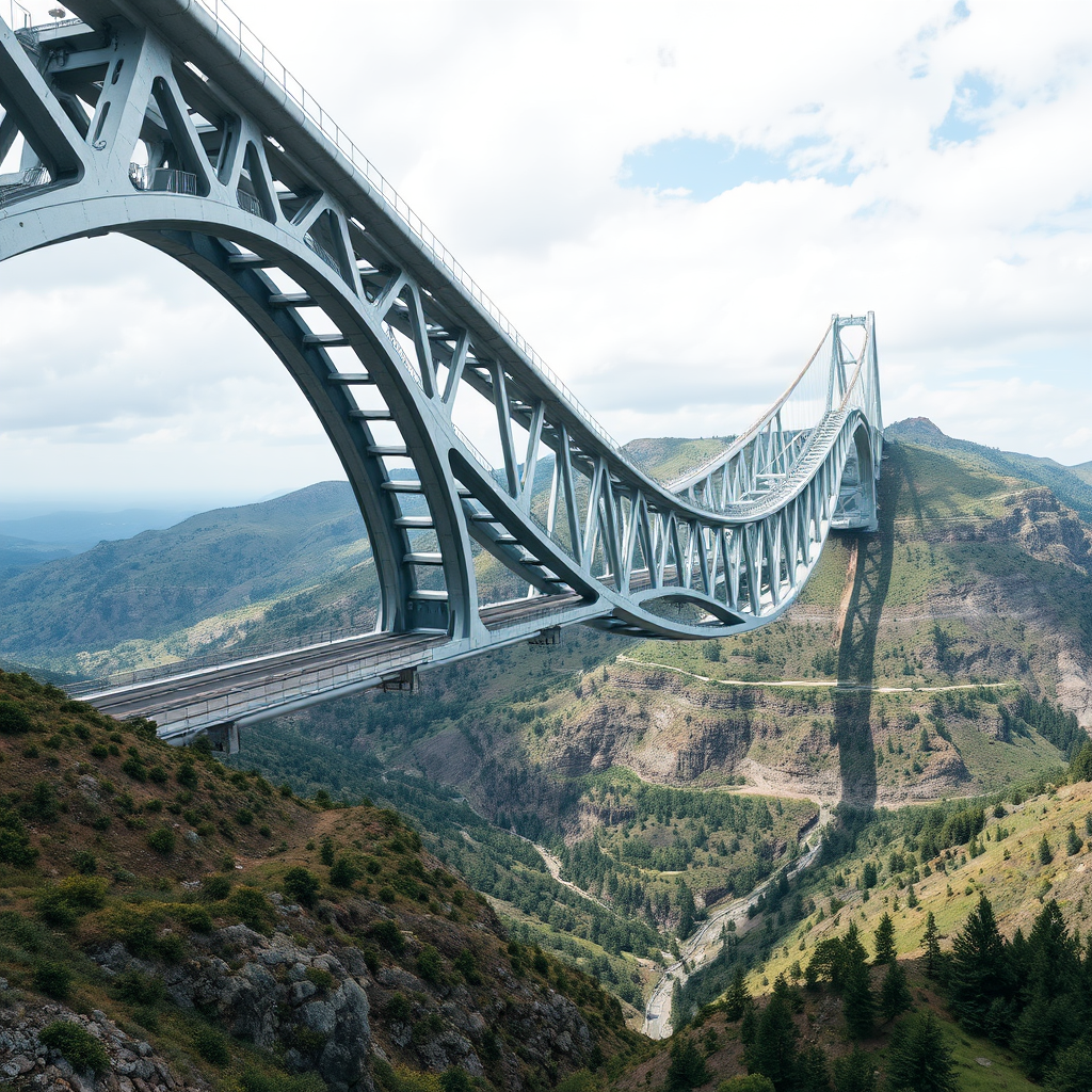 a large silver futuristic bridge spanning a valley by Free AI Image Generator & Maker - No login required✨ | AIGAZOU