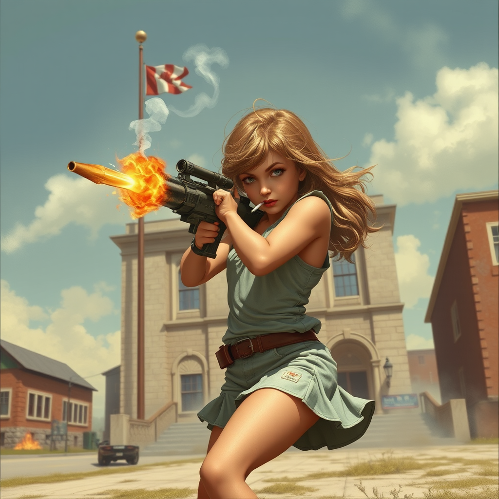 sexy little girl destroying town hall by Free AI Image Generator & Maker - No login required✨ | AIGAZOU