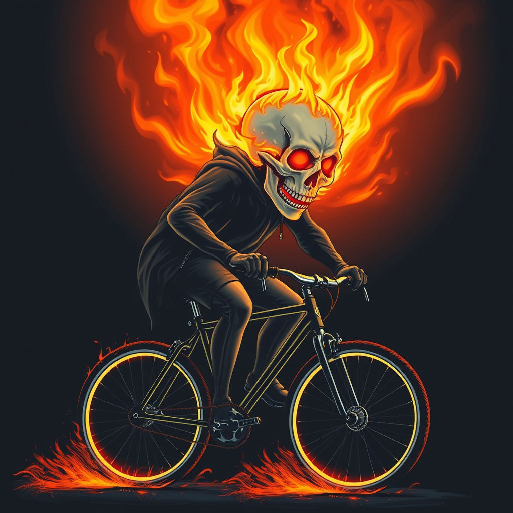 ghost cyclist with flaming skull by Free AI Image Generator & Maker - No login required✨ | AIGAZOU