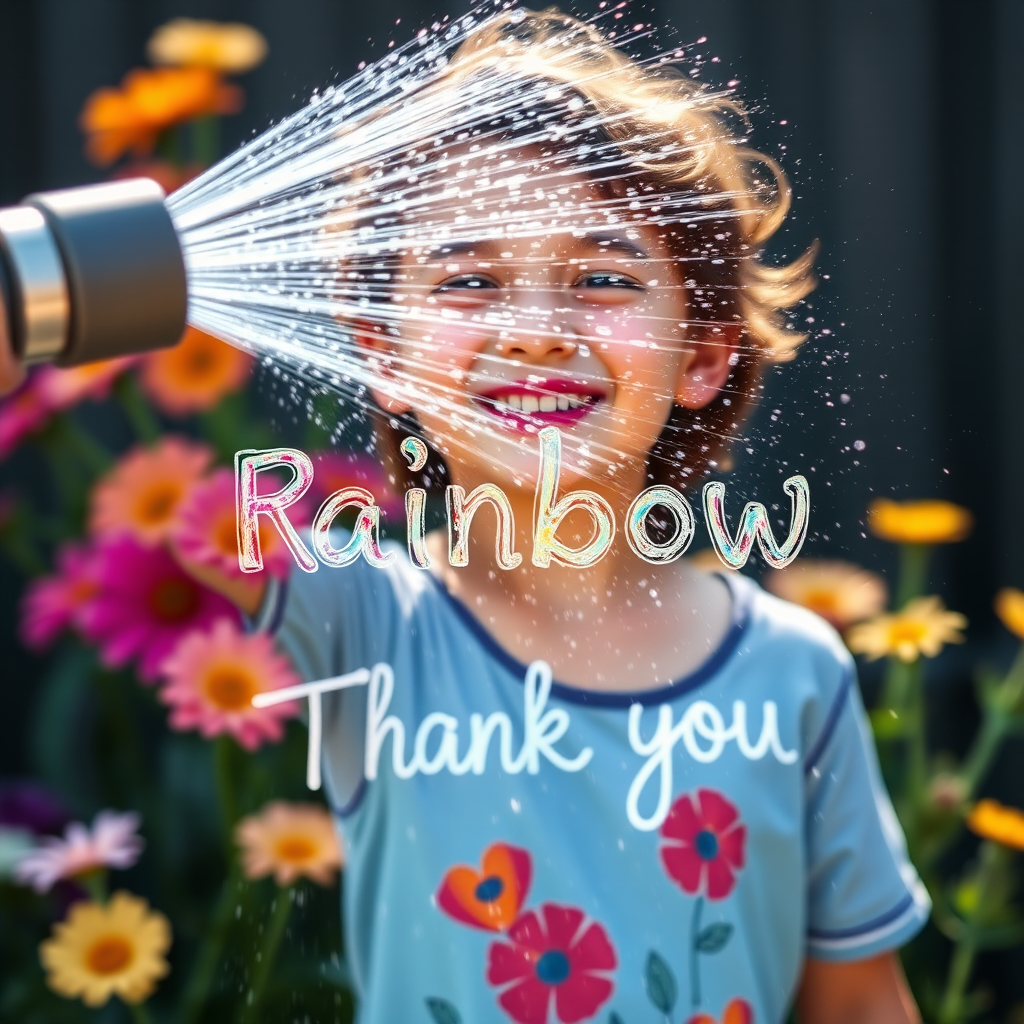 smiling child sprays water forms words by Free AI Image Generator & Maker - No login required✨ | AIGAZOU