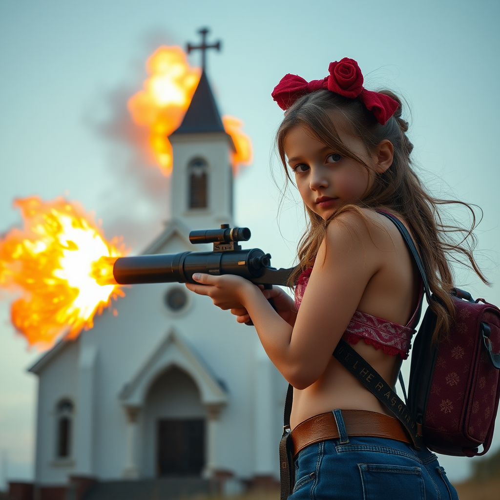 sexy little girl destroying church bazooka by Free AI Image Generator & Maker - No login required✨ | AIGAZOU