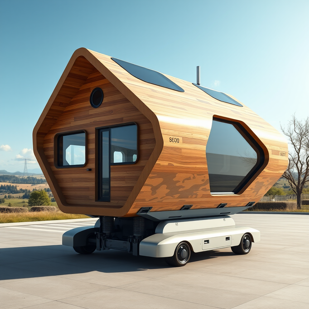 futuristic autonomous building with wooden facade by Free AI Image Generator & Maker - No login required✨ | AIGAZOU