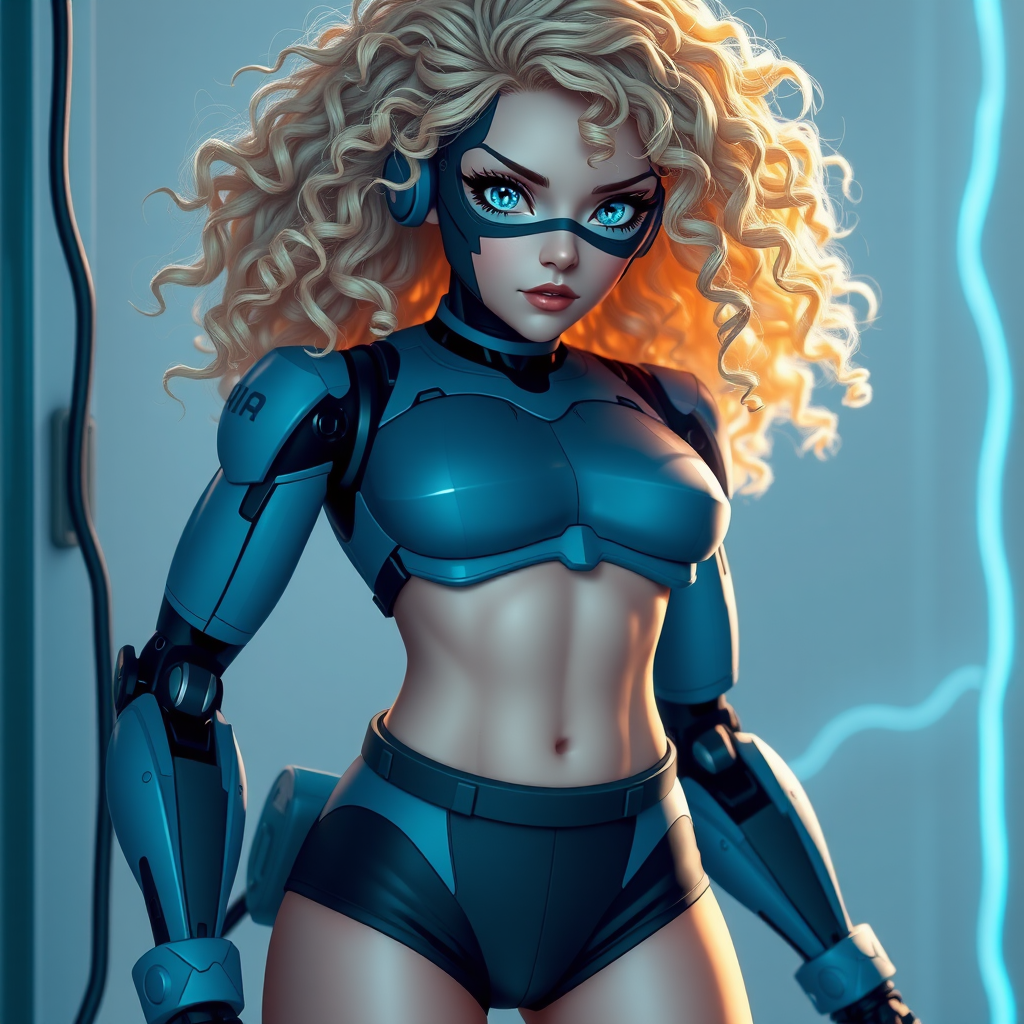 blonde robot woman blue eyes superhero by Free AI Image Generator & Maker - No login required✨ | AIGAZOU