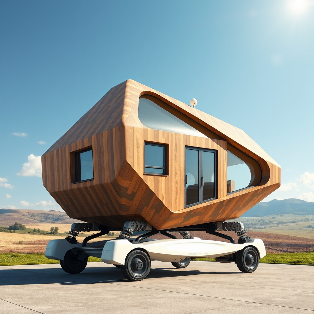 autonomous futuristic building with wooden facade by Free AI Image Generator & Maker - No login required✨ | AIGAZOU
