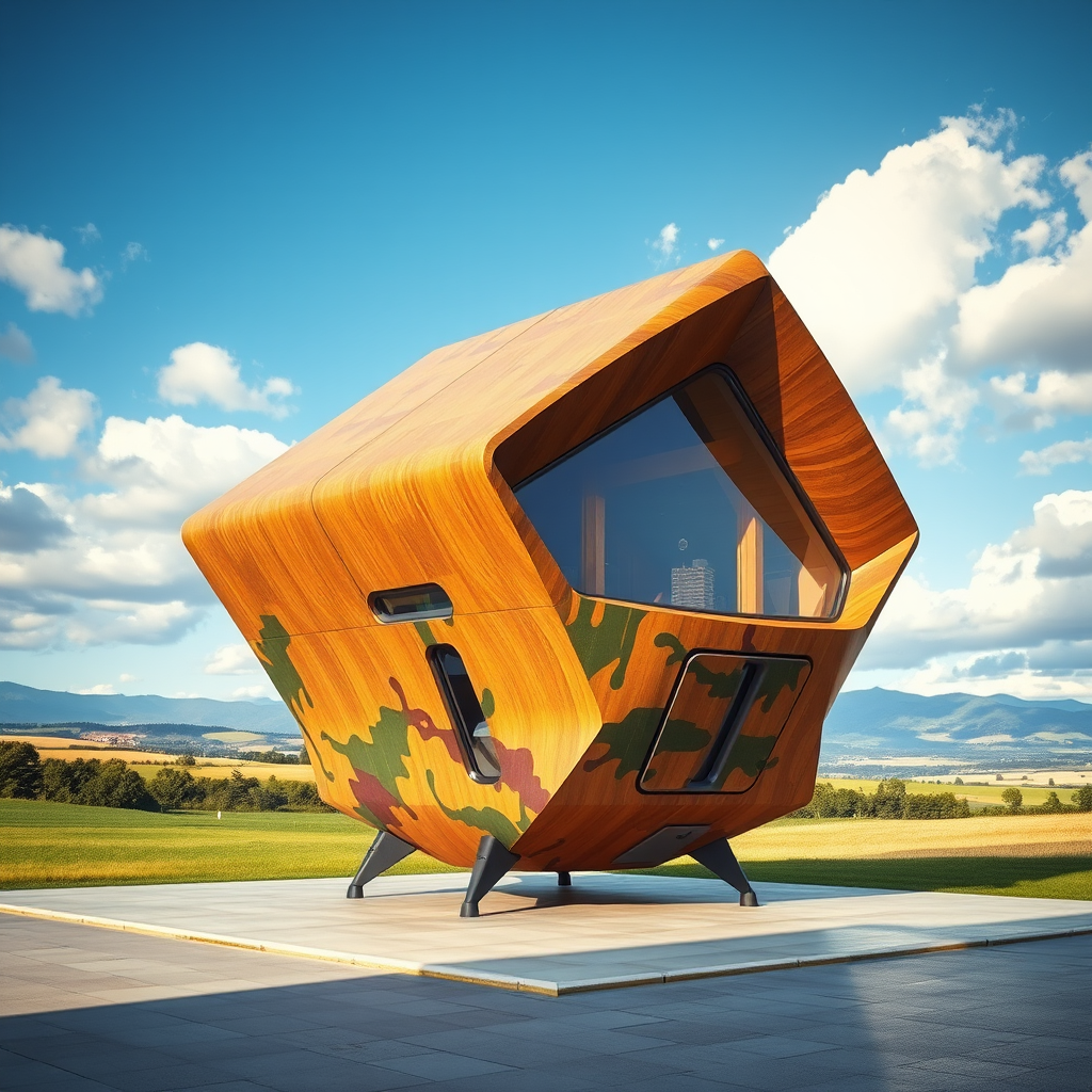 futuristic building sunny shire rotating wooden facade by Free AI Image Generator & Maker - No login required✨ | AIGAZOU