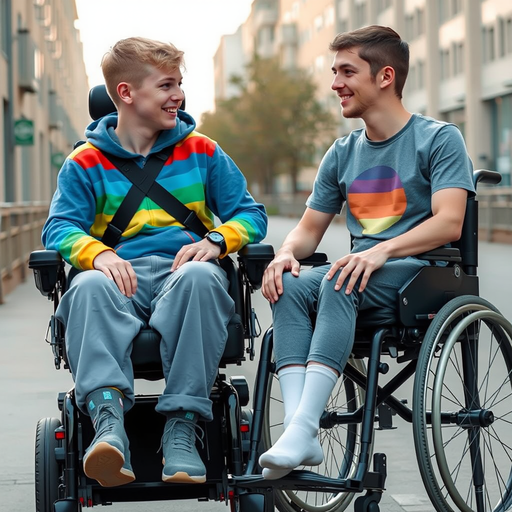 skinny white european boys wheelchair sports socks by Free AI Image Generator & Maker - No login required✨ | AIGAZOU