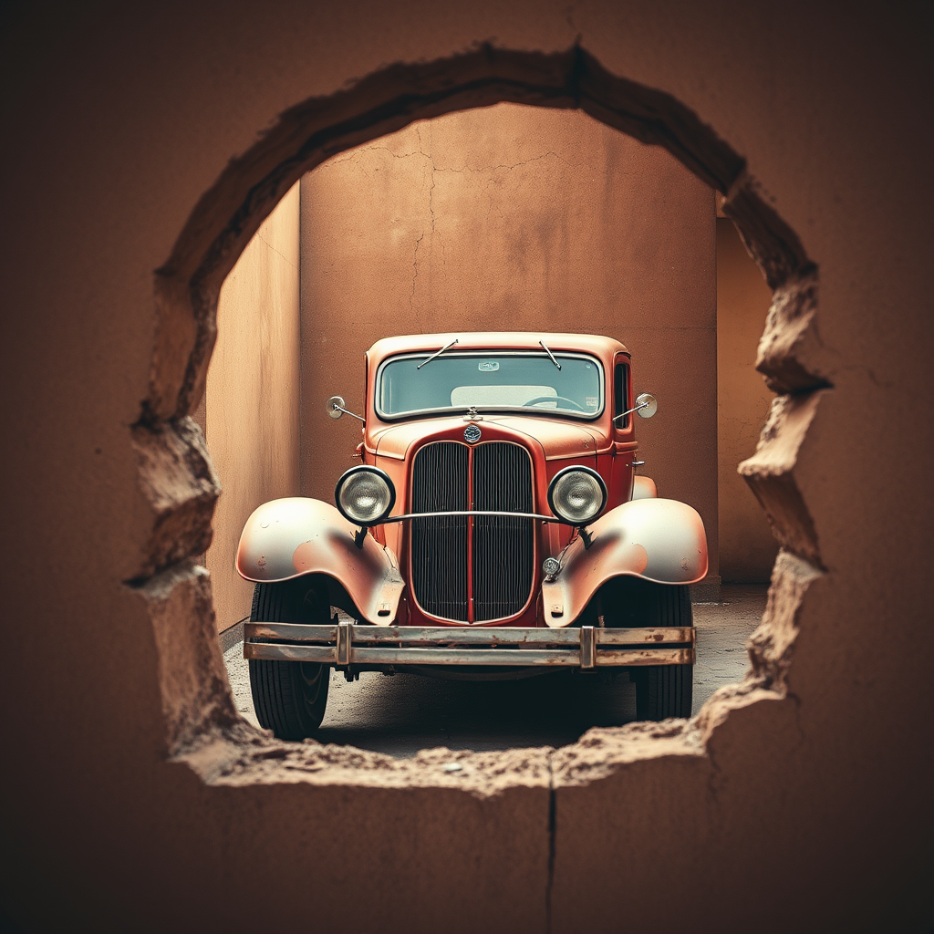 rusty old ford model a in wall by Free AI Image Generator & Maker - No login required✨ | AIGAZOU