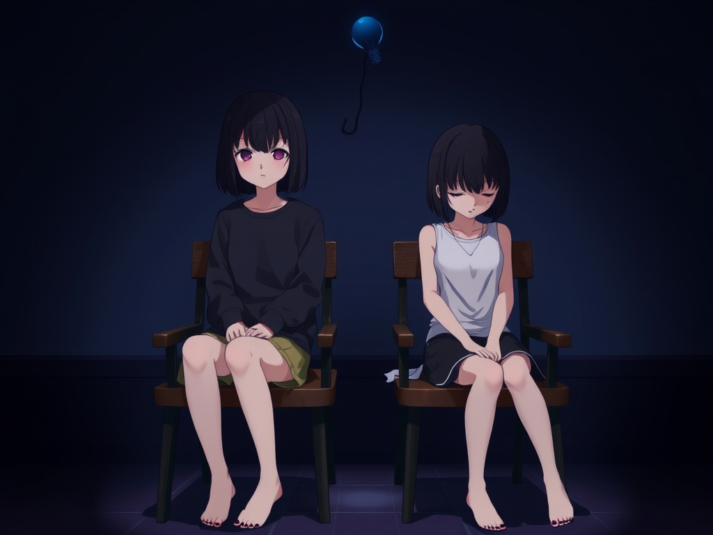 anime twins mystery tension dark room by Free AI Image Generator & Maker - No login required✨ | AIGAZOU