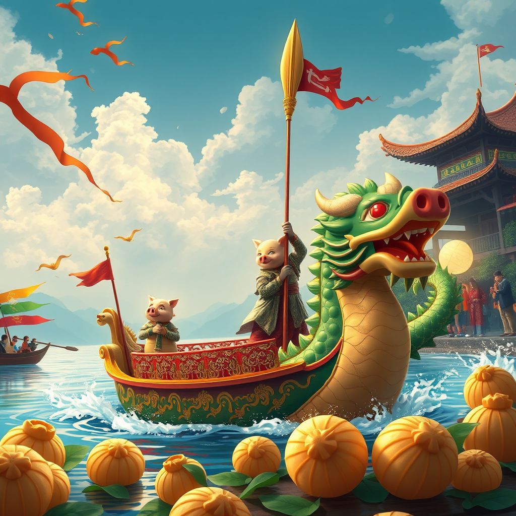 dragon boat festival river battle by Free AI Image Generator & Maker - No login required✨ | AIGAZOU