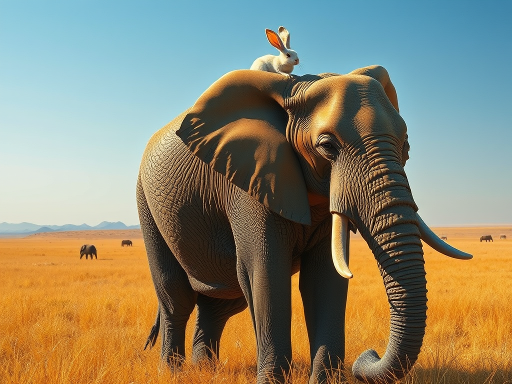 white rabbit on african elephant sunset by Free AI Image Generator & Maker - No login required✨ | AIGAZOU