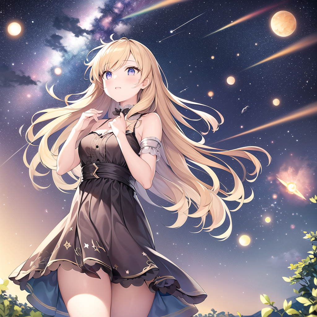 a girl looking back at a shooting star sky by Free AI Image Generator & Maker - No login required✨ | AIGAZOU