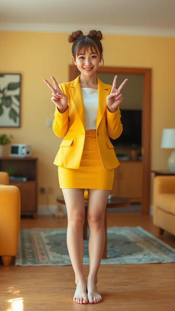 photorealistic japanese woman blonde hair yellow outfit by Free AI Image Generator & Maker - No login required✨ | AIGAZOU