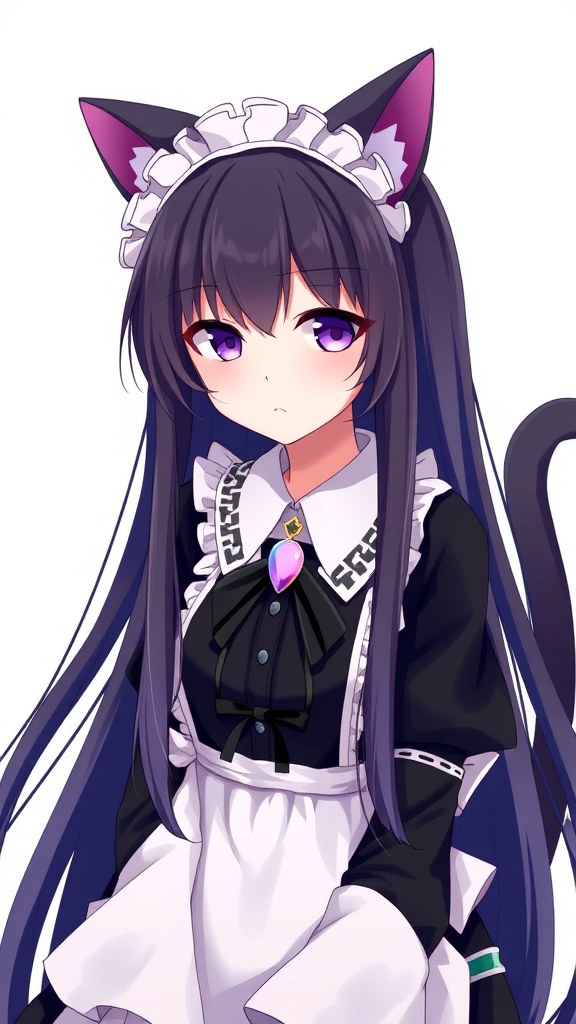 anime style black long hair cat ears tail by Free AI Image Generator & Maker - No login required✨ | AIGAZOU