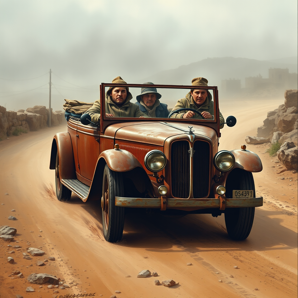 old rusty vintage car travels dusty road by Free AI Image Generator & Maker - No login required✨ | AIGAZOU