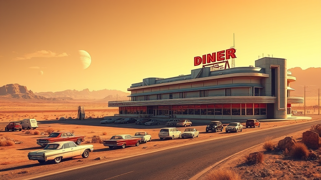 retro futuristic 60s diner alien desert by Free AI Image Generator & Maker - No login required✨ | AIGAZOU