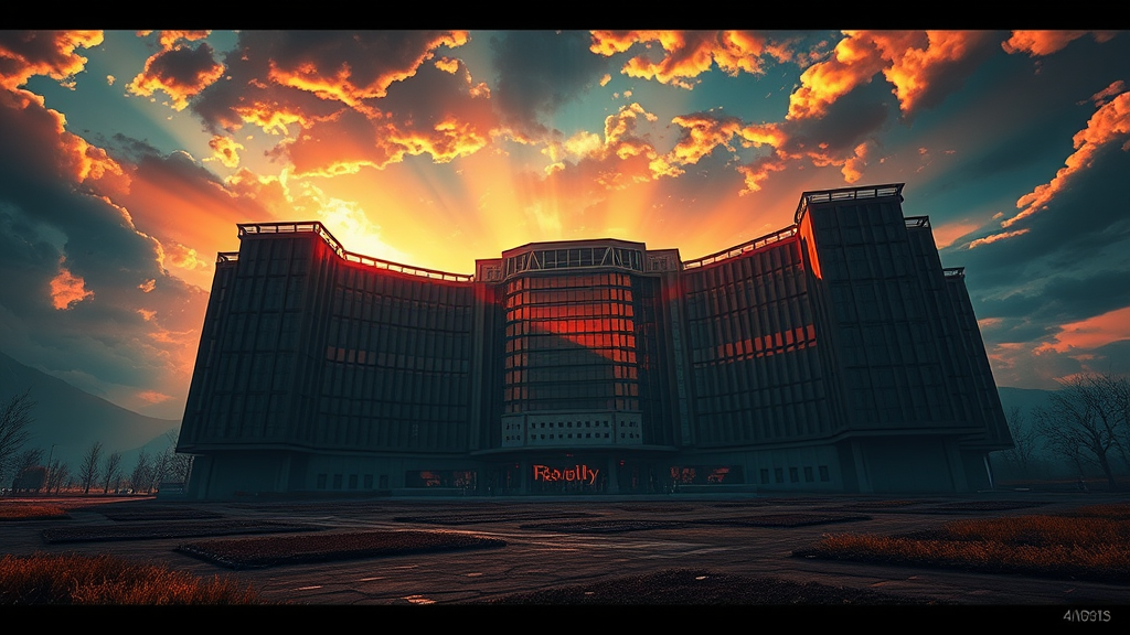 realistic massive modern building vibrant eerie atmosphere by Free AI Image Generator & Maker - No login required✨ | AIGAZOU