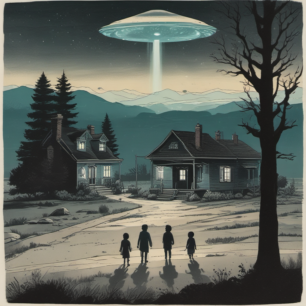 ufo hovers above rural scene at night by Free AI Image Generator & Maker - No login required✨ | AIGAZOU