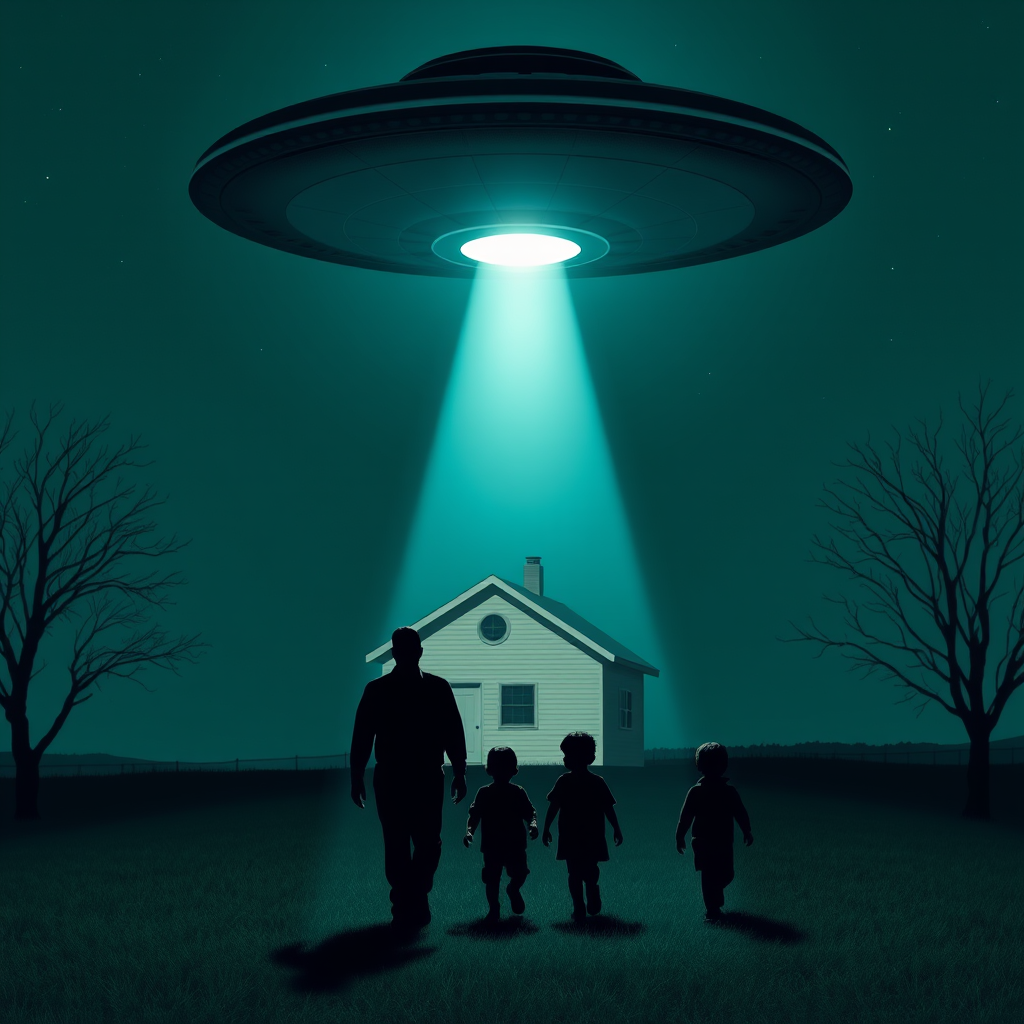 ufo hovers above rural scene at night by Free AI Image Generator & Maker - No login required✨ | AIGAZOU