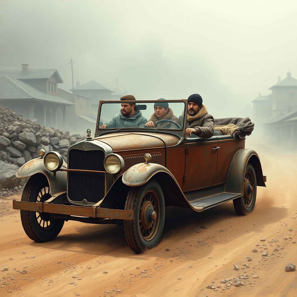 old rusty vintage car travels dusty road by Free AI Image Generator & Maker - No login required✨ | AIGAZOU