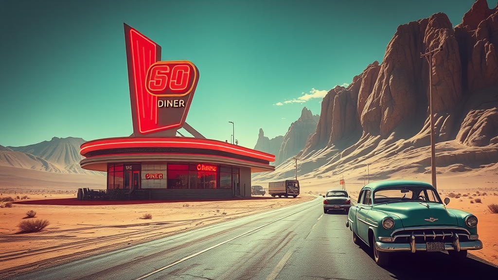 pop art colossal 60s diner neon lights retro futuristic by Free AI Image Generator & Maker - No login required✨ | AIGAZOU